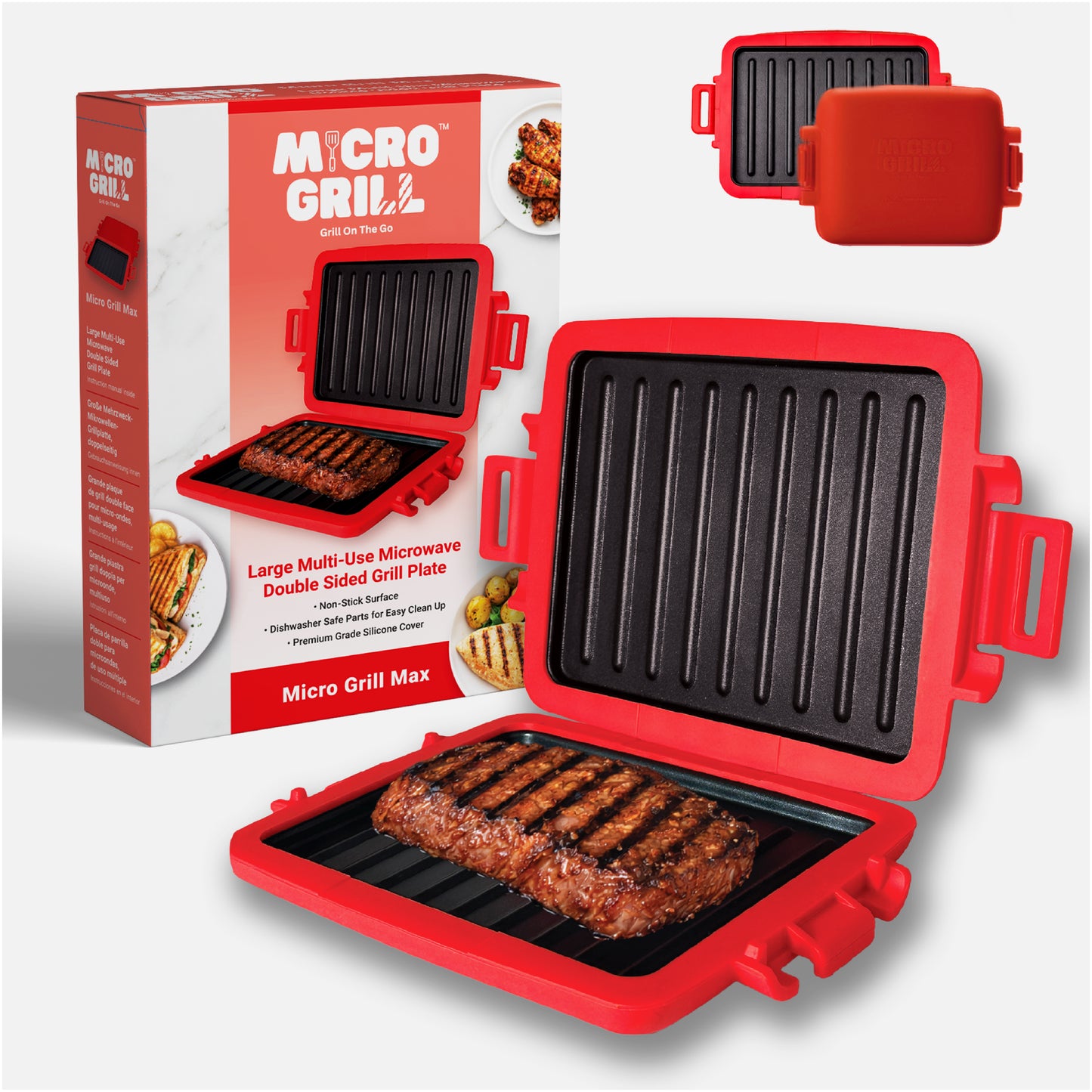 Micro Grill Max™ Microwave Grill & Sandwich Maker – Large Microwave Grilling Pot for Paninis, Steaks & Fillets – Microwave Safe, BPA-Free, Dishwasher Safe – Bigger Size for Large Breads & Meals