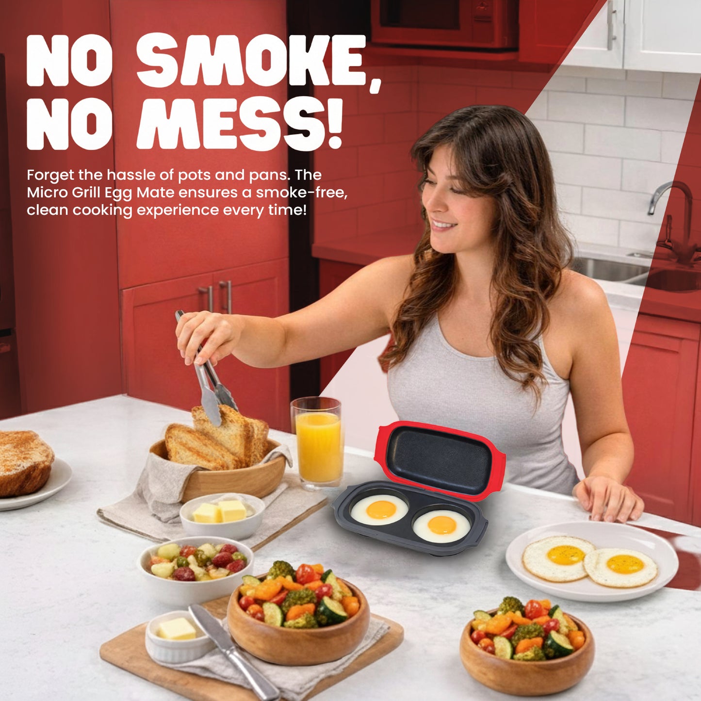 Micro Grill Egg Mate™ Microwave Egg Cooker – 2-Egg Sunny Side Up Maker with Steam Vent Lid – Fast Breakfast Sandwich Egg Mold – BPA-Free, Dishwasher Safe