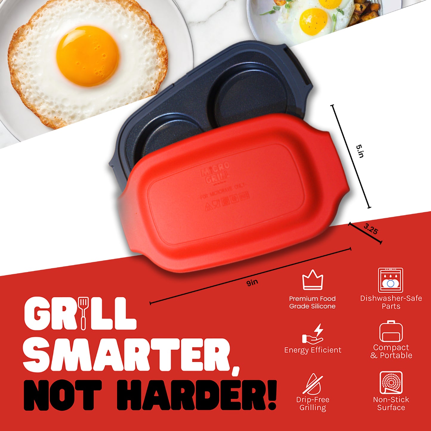 Micro Grill Egg Mate™ Microwave Egg Cooker – 2-Egg Sunny Side Up Maker with Steam Vent Lid – Fast Breakfast Sandwich Egg Mold – BPA-Free, Dishwasher Safe