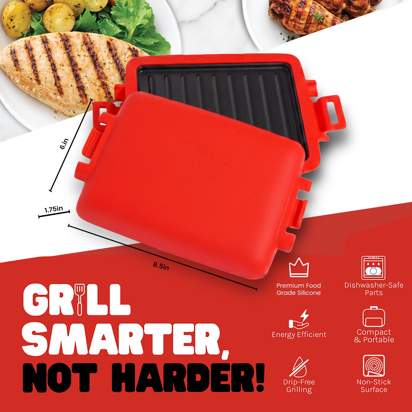 Micro Grill Max™ Microwave Grill & Sandwich Maker – Large Microwave Grilling Pot for Paninis, Steaks & Fillets – Microwave Safe, BPA-Free, Dishwasher Safe – Bigger Size for Large Breads & Meals